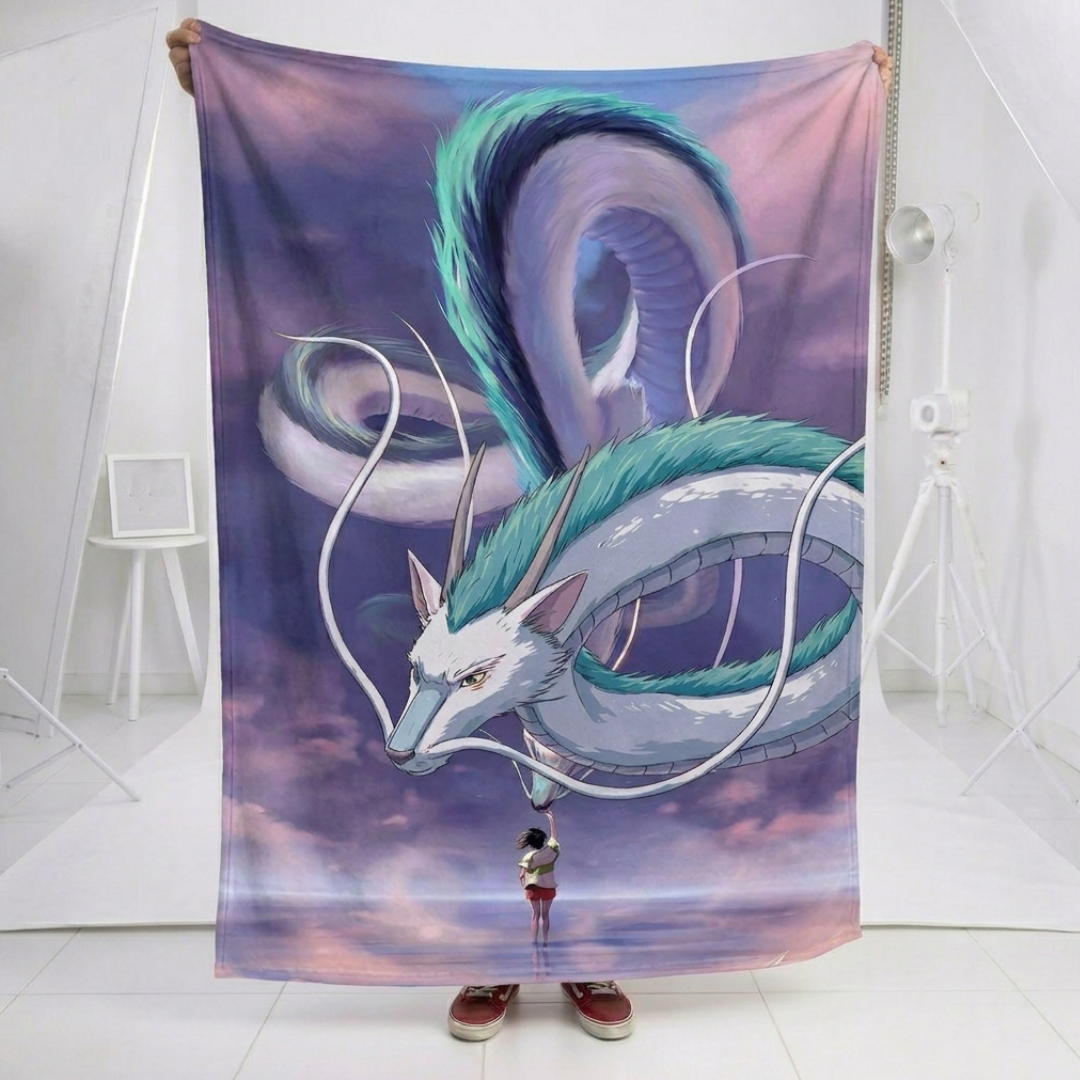 Manta Polar Chihiro: El Abrazo del Espíritu del Río 150×200